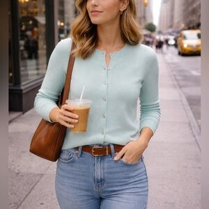 Victor Alfaro Seafoam Blue Green 100% Cashmere Button Cardigan Size S